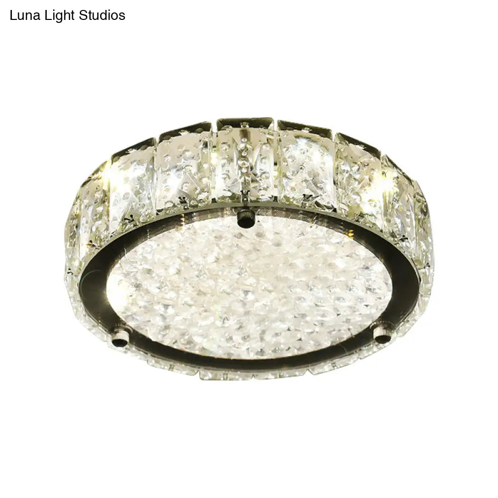 Modern Led Flush Lamp: Stainless-Steel Round/Square/Flower Ceiling Fixture With Clear Crystal Shade