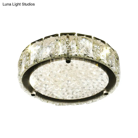 Modern Led Flush Lamp: Stainless-Steel Round/Square/Flower Ceiling Fixture With Clear Crystal Shade