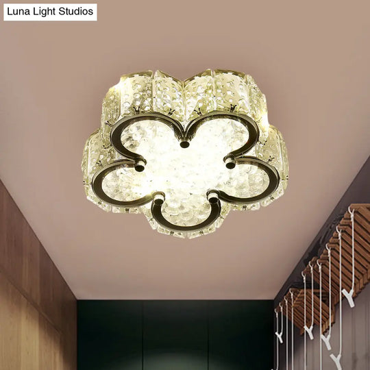 Modern Led Flush Lamp: Stainless-Steel Round/Square/Flower Ceiling Fixture With Clear Crystal Shade