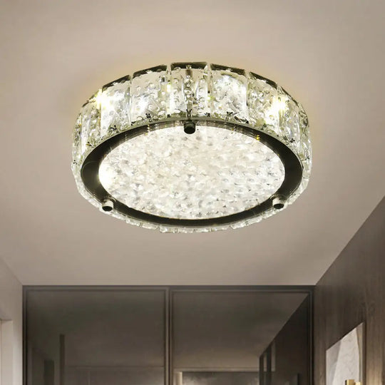 Modern Led Flush Lamp: Stainless-Steel Round/Square/Flower Ceiling Fixture With Clear Crystal Shade