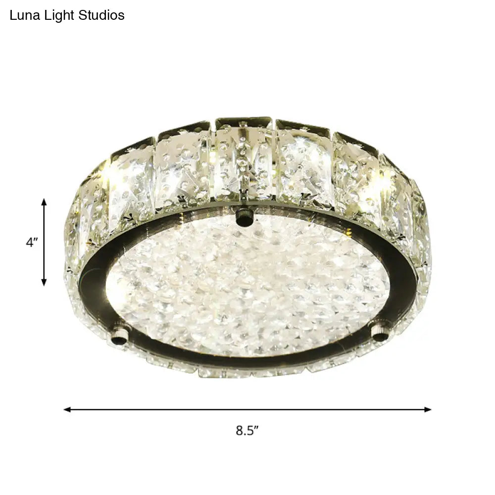 Modern Led Flush Lamp: Stainless-Steel Round/Square/Flower Ceiling Fixture With Clear Crystal Shade