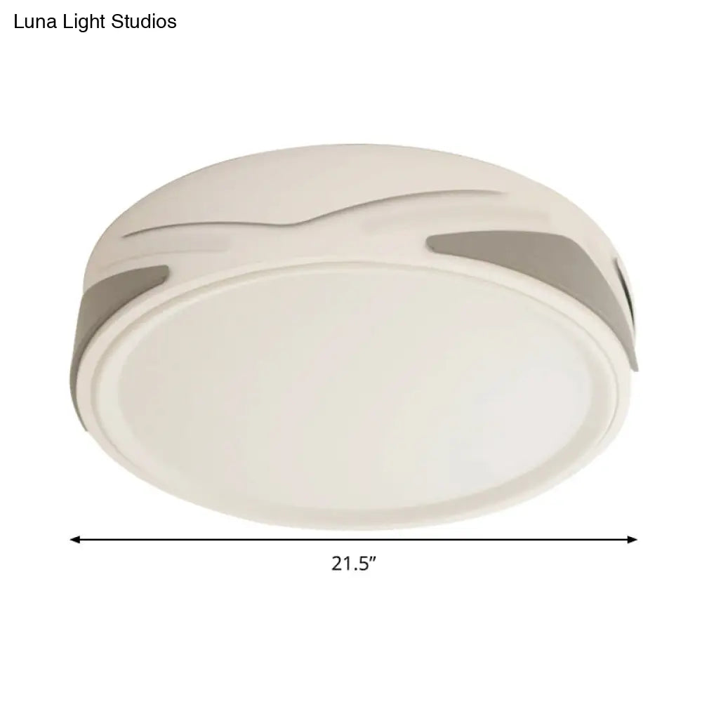 Modern Led Flush Light Fixture - 18.5/21.5 Wide White Ceiling Mount Round Metal Shade