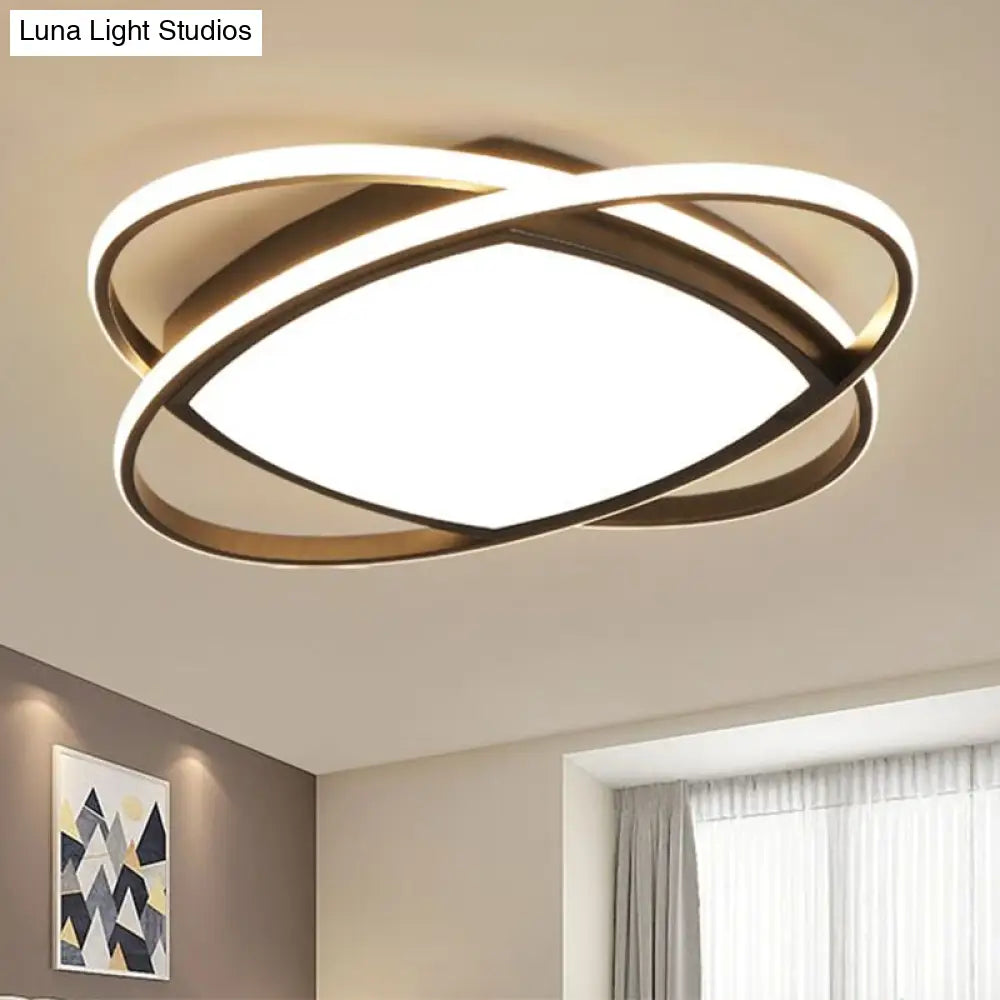 Modern Led Flush Light Fixture In Metallic Black - Square And Oval Mount 19.5’/23.5’ Width