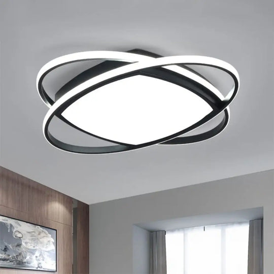 Modern Led Flush Light Fixture In Metallic Black - Square And Oval Mount 19.5’/23.5’ Width / 19.5’