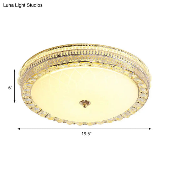 Modern Led Flush Light Fixture With Clear Crystal Accent And Frosted Glass In Gold