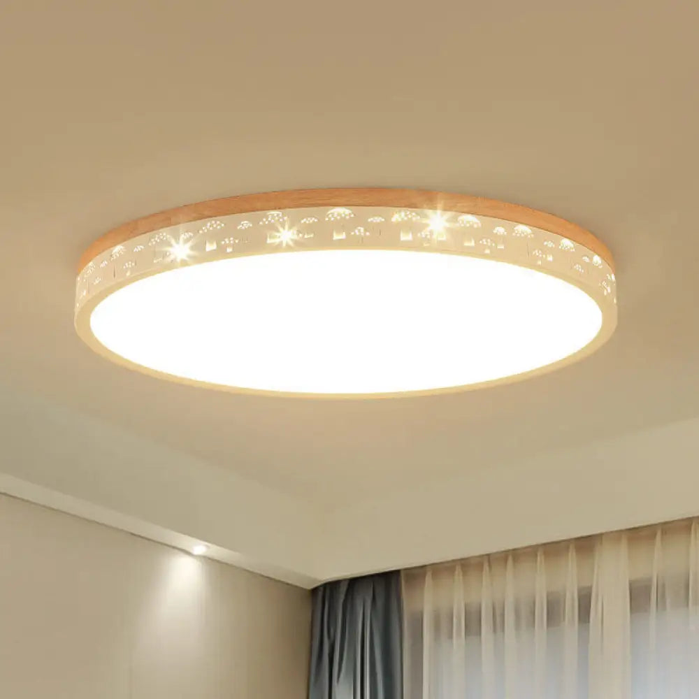 Modern Led Flush Light Fixture: Wood Circle Design With Acrylic Diffuser - White/Warm
