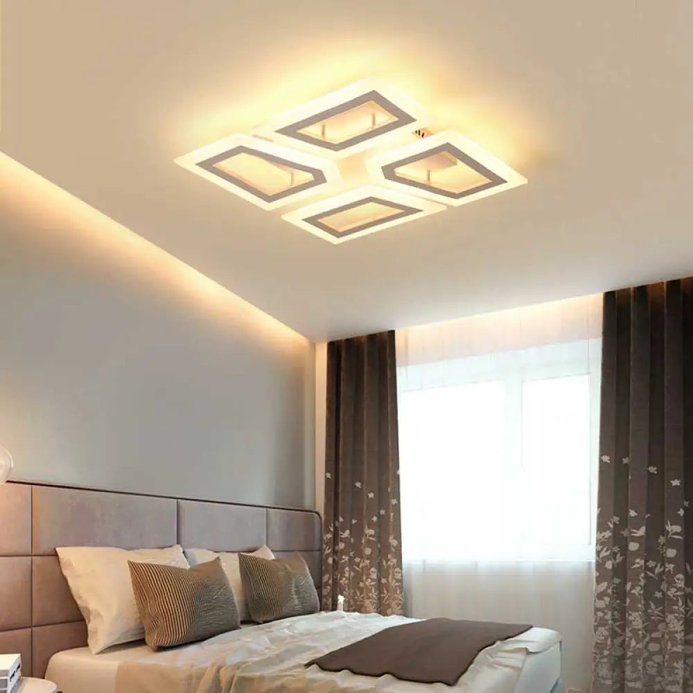 Modern Led Flush Light For Bedroom | Square/Rectangular Splicing Warm/White 16’/24.5’/37.5’ W