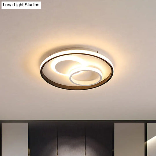 Modern Led Flush Light In Warm/White For Bedroom - Round/Square/Rectangular Shape Aluminum Black