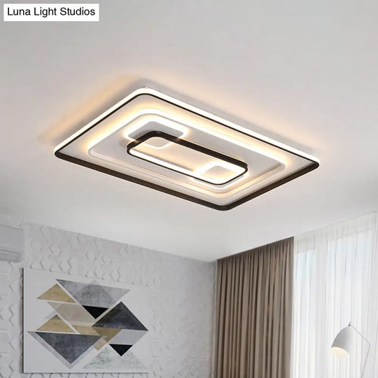 Modern Led Flush Light In Warm/White For Bedroom - Round/Square/Rectangular Shape Aluminum Black