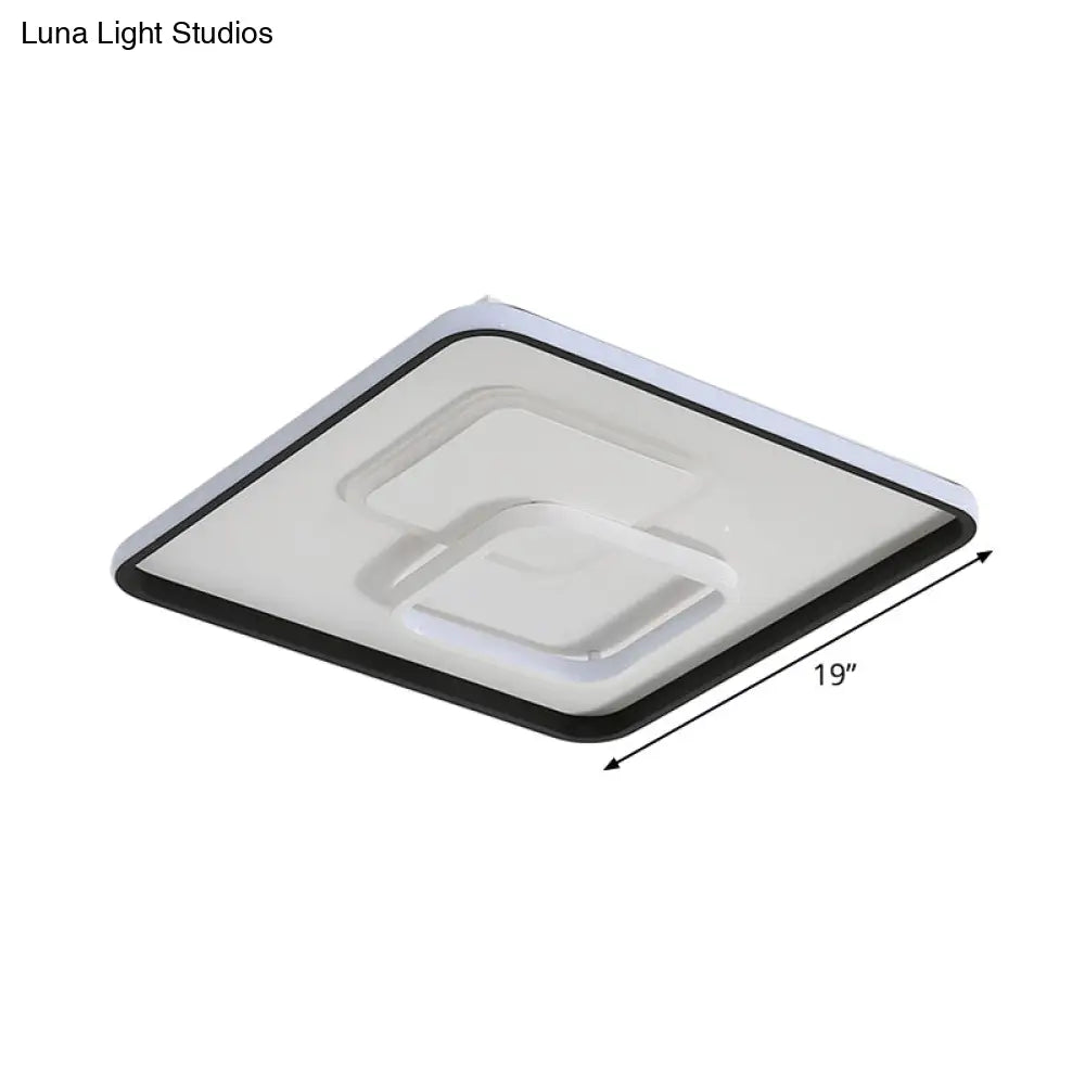 Modern Led Flush Light In Warm/White For Bedroom - Round/Square/Rectangular Shape Aluminum Black