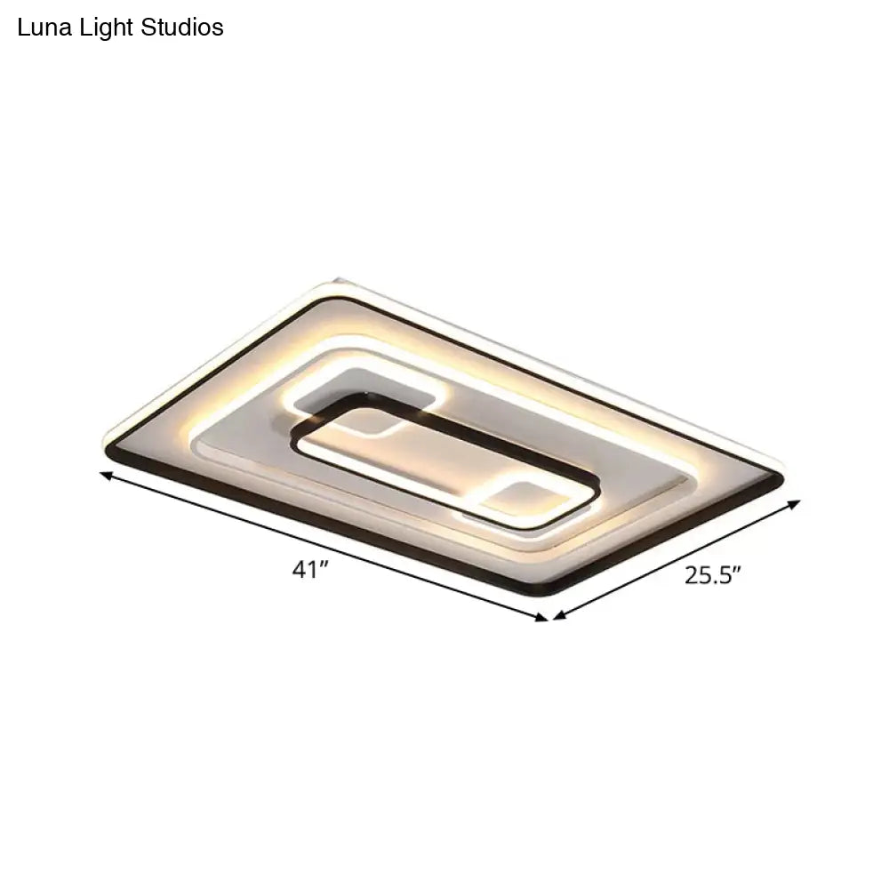 Modern Led Flush Light In Warm/White For Bedroom - Round/Square/Rectangular Shape Aluminum Black