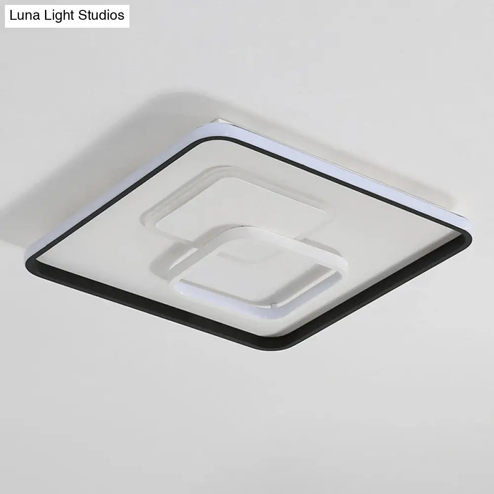 Modern Led Flush Light In Warm/White For Bedroom - Round/Square/Rectangular Shape Aluminum Black