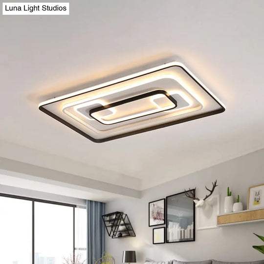 Modern Led Flush Light In Warm/White For Bedroom - Round/Square/Rectangular Shape Aluminum Black