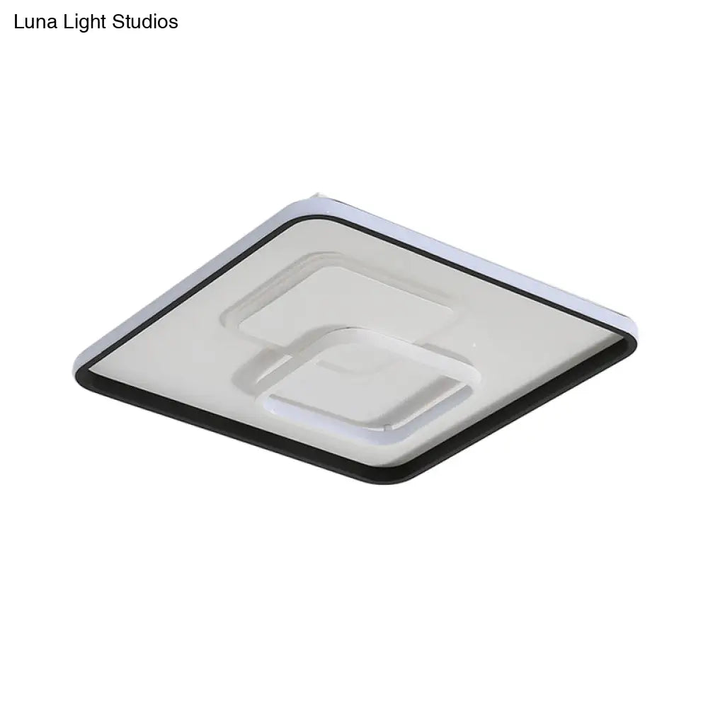 Modern Led Flush Light In Warm/White For Bedroom - Round/Square/Rectangular Shape Aluminum Black