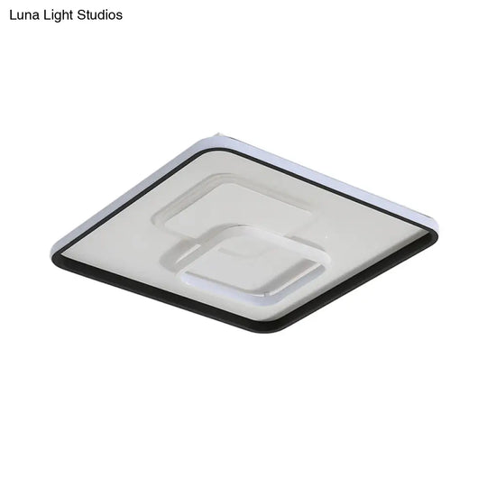 Modern Led Flush Light In Warm/White For Bedroom - Round/Square/Rectangular Shape Aluminum Black