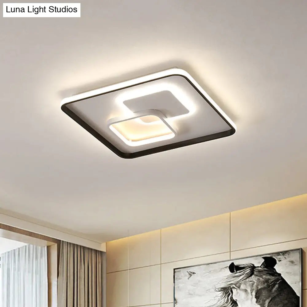 Modern Led Flush Light In Warm/White For Bedroom - Round/Square/Rectangular Shape Aluminum Black