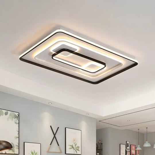 Modern Led Flush Light In Warm/White For Bedroom - Round/Square/Rectangular Shape Aluminum Black