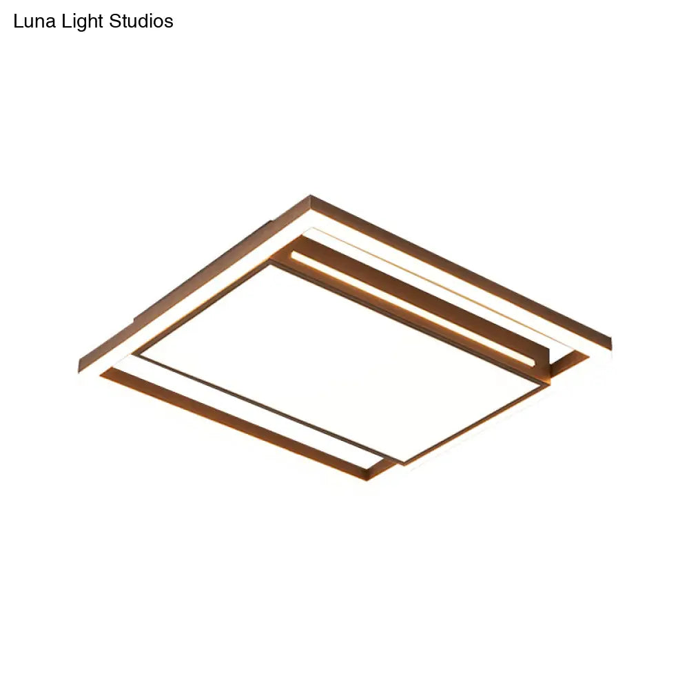 Modern Led Flush Light With Acrylic Shade - Brown Square Design In Warm/White