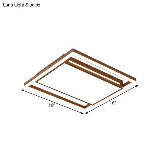 Modern Led Flush Light With Acrylic Shade - Brown Square Design In Warm/White