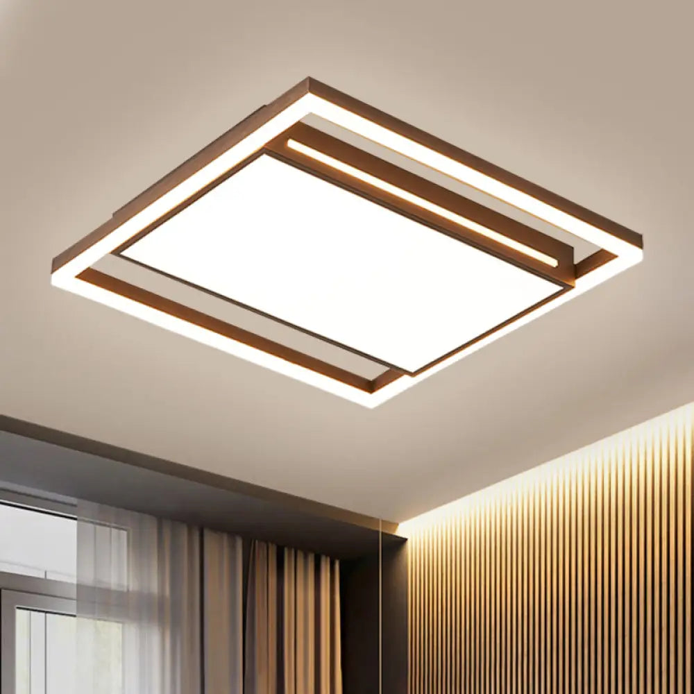 Modern Led Flush Light With Acrylic Shade - Brown Square Design In Warm/White / White