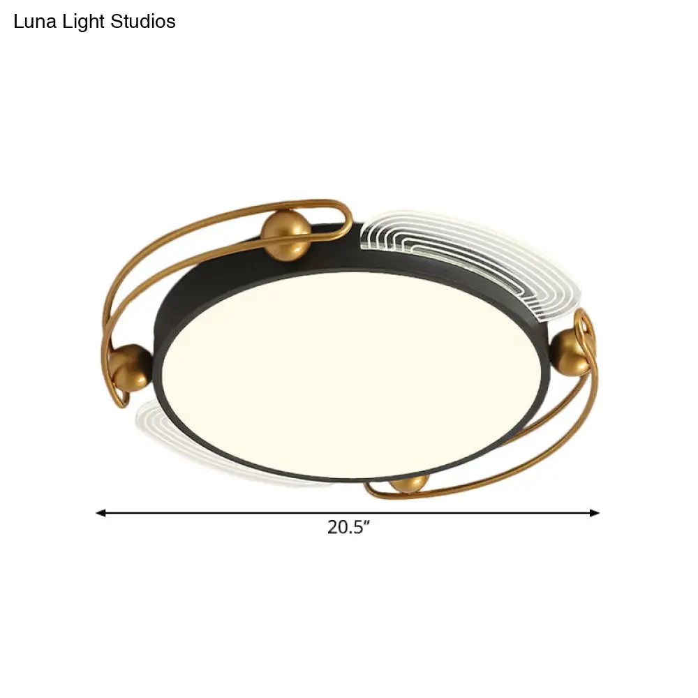 Modern Led Flush Light With Black And Gold Metallic Shade - Ceiling Lamp Fixture 16.5’/20.5’ Wide