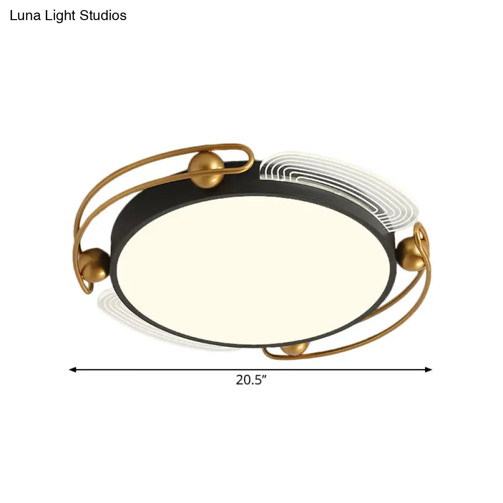 Modern Led Flush Light With Black And Gold Metallic Shade - Ceiling Lamp Fixture 16.5/20.5 Wide