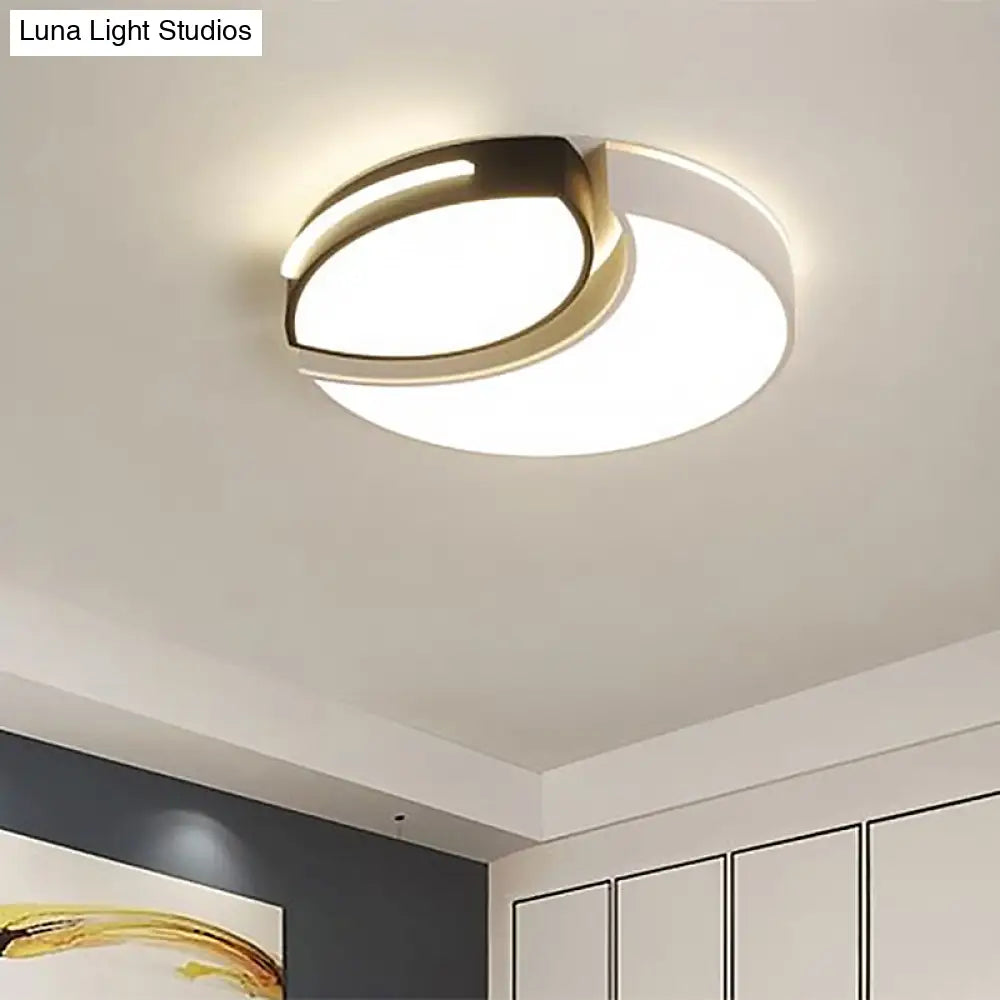 Modern Led Flush Mount Bedroom Ceiling Light In Black And White With Warm/White Lighting