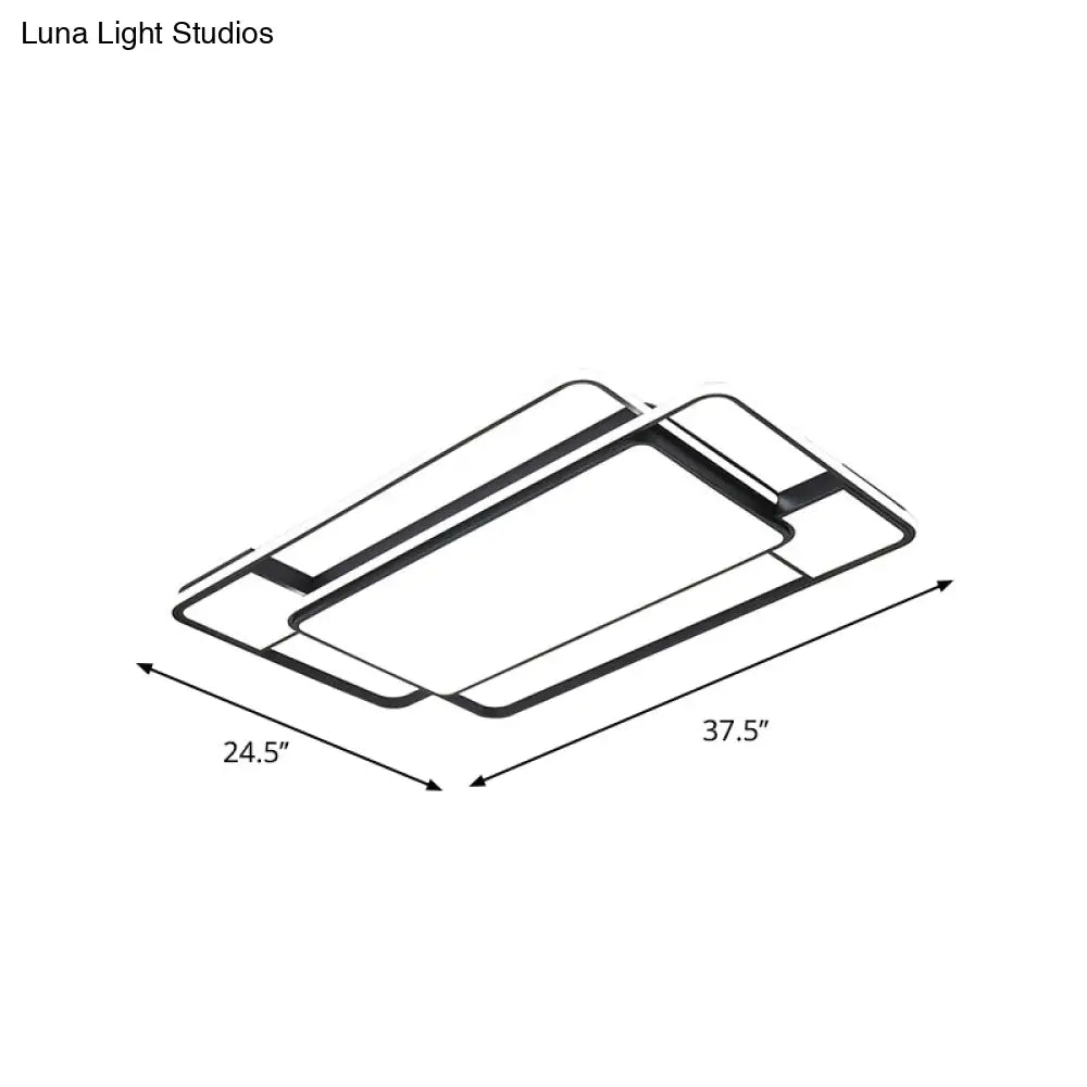 Modern Led Flush Mount Ceiling Lamp: Acrylic Black Square/Rectangle With 3 Color Light Options