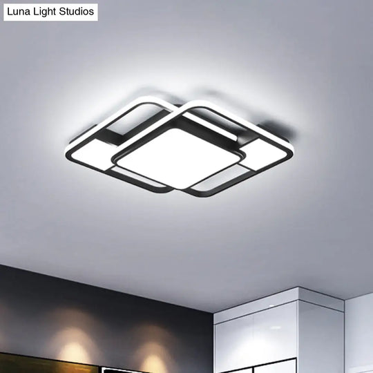 Modern Led Flush Mount Ceiling Lamp: Acrylic Black Square/Rectangle With 3 Color Light Options