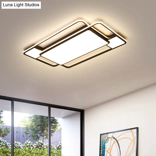 Modern Led Flush Mount Ceiling Lamp: Acrylic Black Square/Rectangle With 3 Color Light Options /