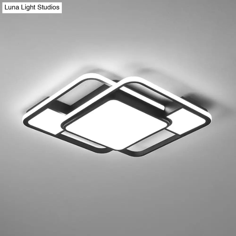 Modern Led Flush Mount Ceiling Lamp: Acrylic Black Square/Rectangle With 3 Color Light Options