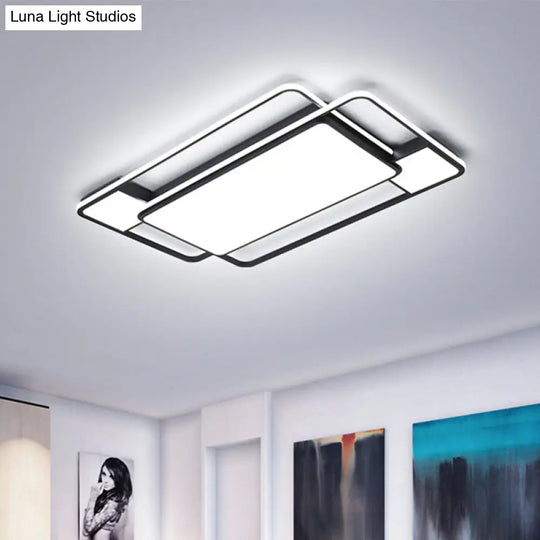 Modern Led Flush Mount Ceiling Lamp: Acrylic Black Square/Rectangle With 3 Color Light Options