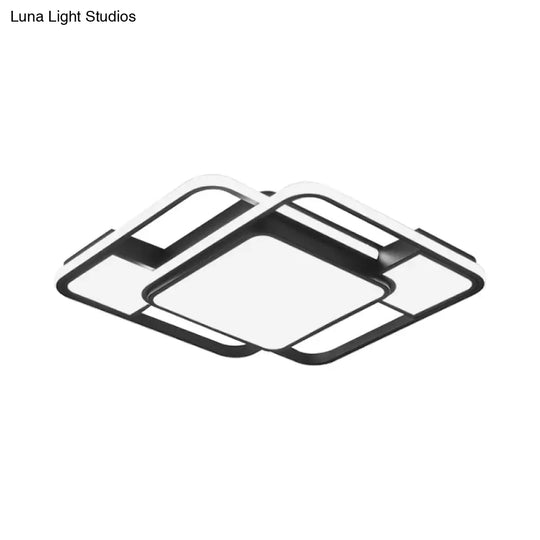 Modern Led Flush Mount Ceiling Lamp: Acrylic Black Square/Rectangle With 3 Color Light Options