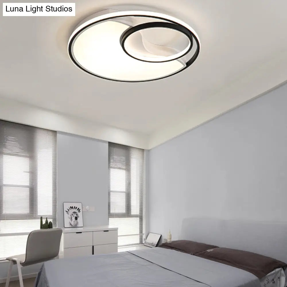 Modern Led Flush Mount Ceiling Lamp For Bathroom Or Hallway - Sun Moon Design Black / 16.5 White