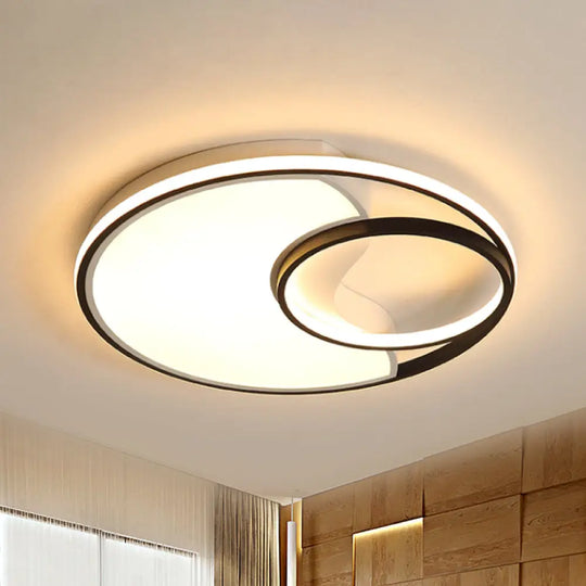 Modern Led Flush Mount Ceiling Lamp For Bathroom Or Hallway - Sun Moon Design Black / 16.5’ Warm