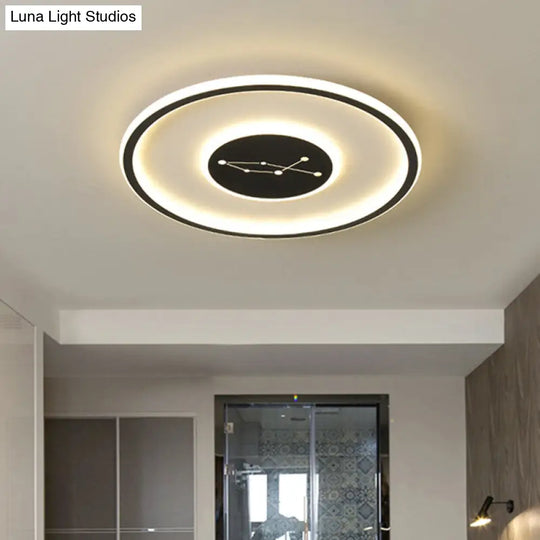 Modern Led Flush Mount Ceiling Lamp - Sleek Acrylic Design With Adjustable Light Color Black Finish