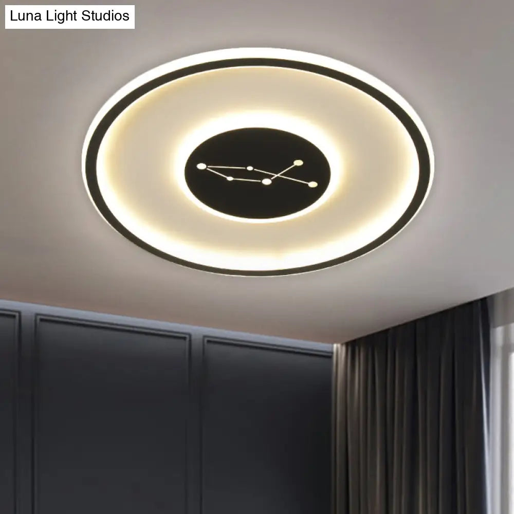 Modern Led Flush Mount Ceiling Lamp - Sleek Acrylic Design With Adjustable Light Color Black Finish