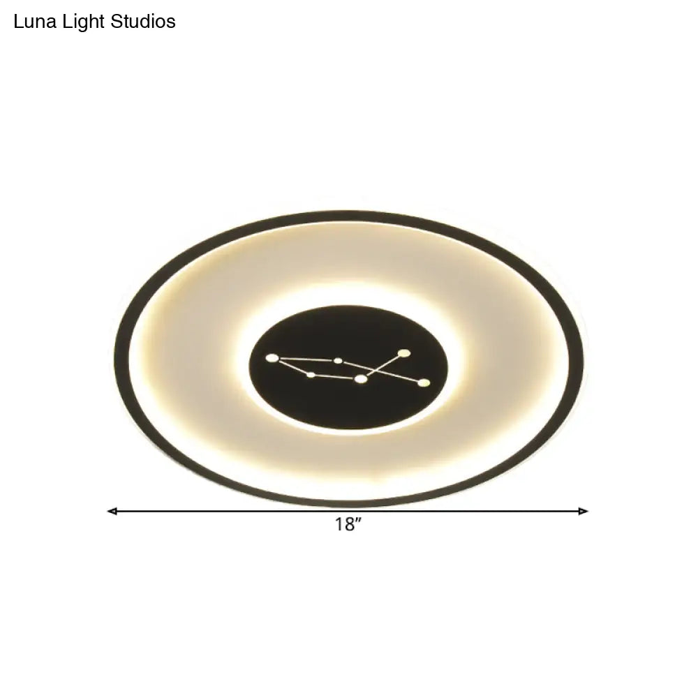 Modern Led Flush Mount Ceiling Lamp - Sleek Acrylic Design With Adjustable Light Color Black Finish