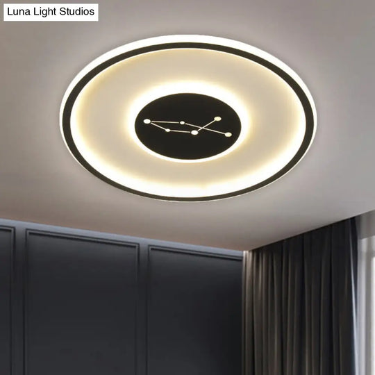 Modern Led Flush Mount Ceiling Lamp - Sleek Acrylic Design With Adjustable Light Color Black Finish