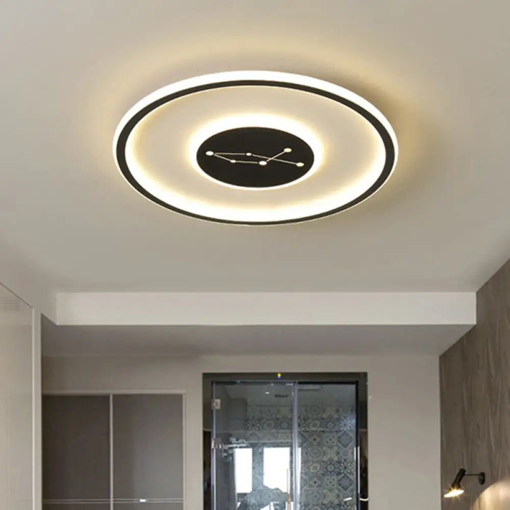 Modern Led Flush Mount Ceiling Lamp - Sleek Acrylic Design With Adjustable Light Color Black Finish