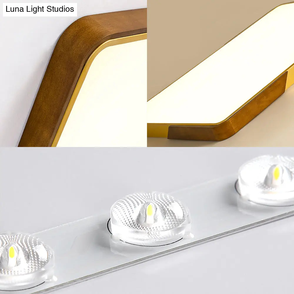 Modern Led Flush Mount Ceiling Lamp With Gold Metal Wood Finish And Acrylic Diffuser -