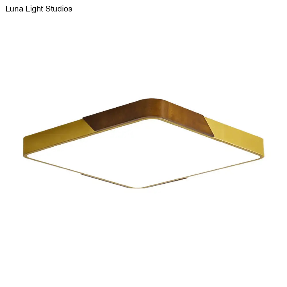 Modern Led Flush Mount Ceiling Lamp With Gold Metal Wood Finish And Acrylic Diffuser -