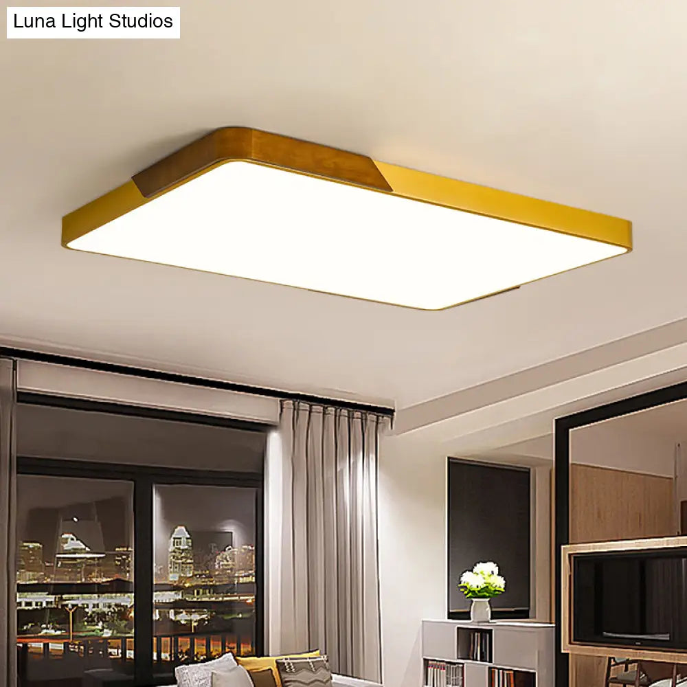 Modern Led Flush Mount Ceiling Lamp With Gold Metal Wood Finish And Acrylic Diffuser -