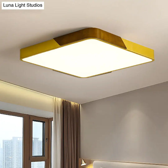 Modern Led Flush Mount Ceiling Lamp With Gold Metal Wood Finish And Acrylic Diffuser -