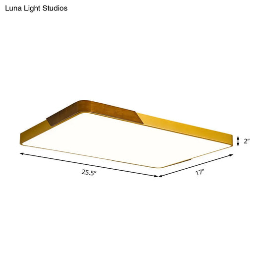 Modern Led Flush Mount Ceiling Lamp With Gold Metal Wood Finish And Acrylic Diffuser - 16/19.5/25.5