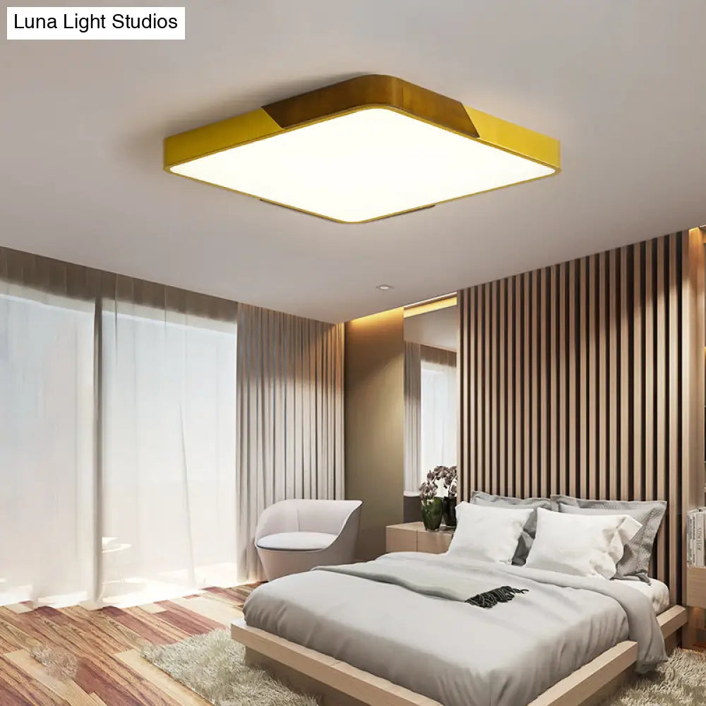 Modern Led Flush Mount Ceiling Lamp With Gold Metal Wood Finish And Acrylic Diffuser -