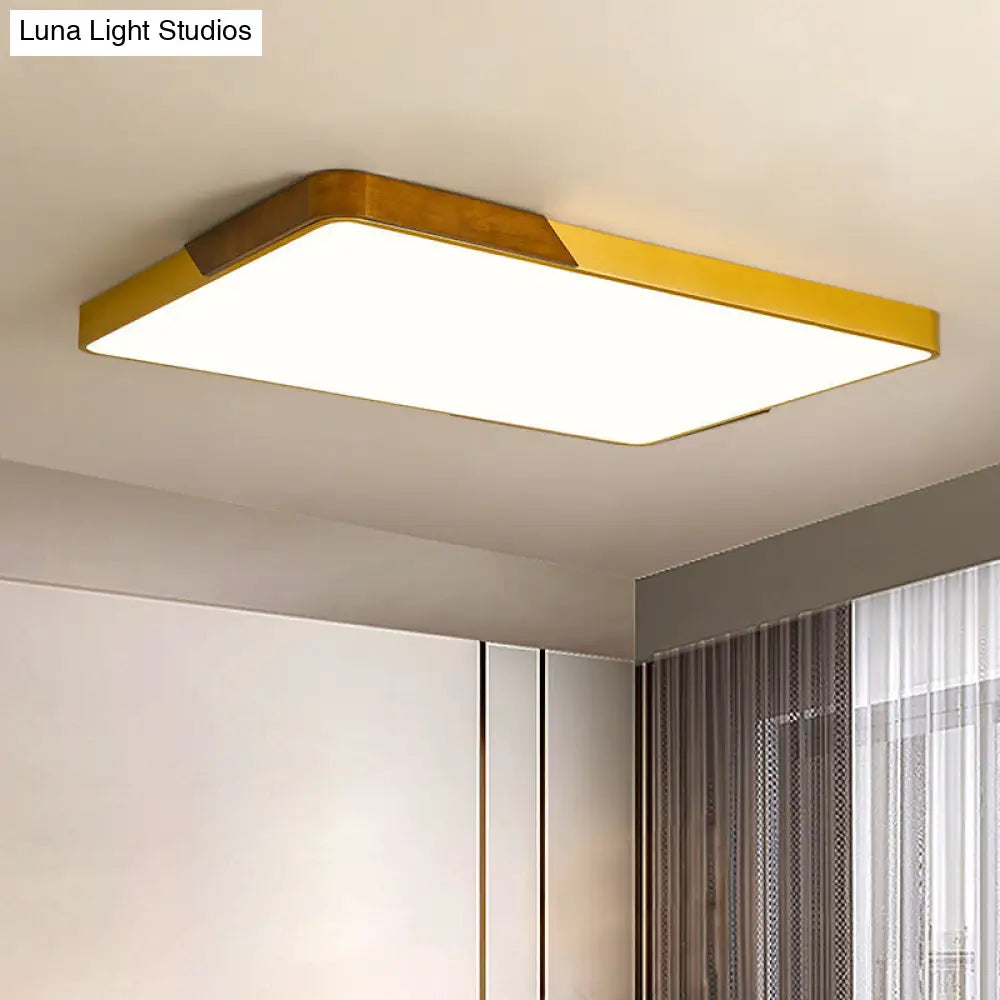 Modern Led Flush Mount Ceiling Lamp With Gold Metal Wood Finish And Acrylic Diffuser - 16/19.5/25.5