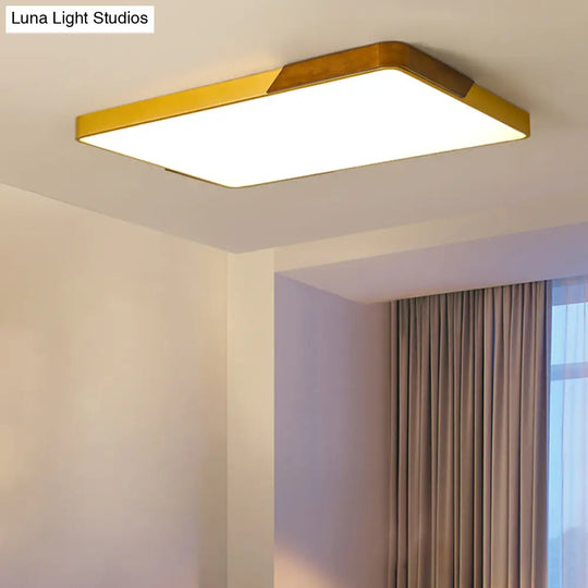 Modern Led Flush Mount Ceiling Lamp With Gold Metal Wood Finish And Acrylic Diffuser -