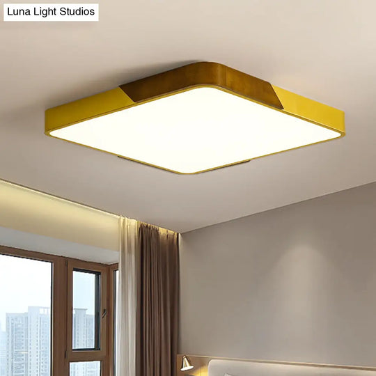 Modern Led Flush Mount Ceiling Lamp With Gold Metal Wood Finish And Acrylic Diffuser - 16/19.5/25.5