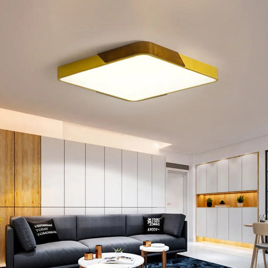 Modern Led Flush Mount Ceiling Lamp With Gold Metal Wood Finish And Acrylic Diffuser -